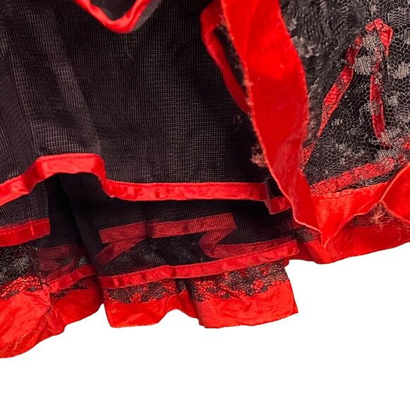 Vintage 50s Size Small Black Lace Can Can Crinoline Half Slip Womens Red Ribbon - Picture 5 of 8